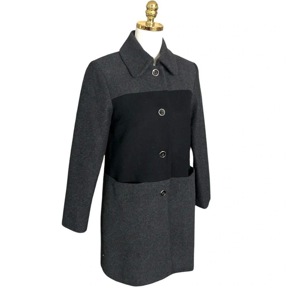 ANTHROPOLOGIE HUTCH Women’s Color-blocked Mid-Length 100% Wool Overcoat Size XS - Picture 2 of 8